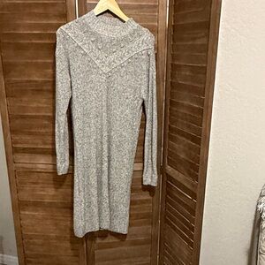 LOFT Heather Gray Long Sleeve  Sweater Dress